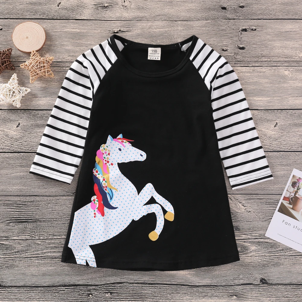 Spring Girls Dress 2018 Striped Long Sleeve Kids Costumes For Girls Princess Unicorn Print Party Dresses Autumn Children Clothes (8)