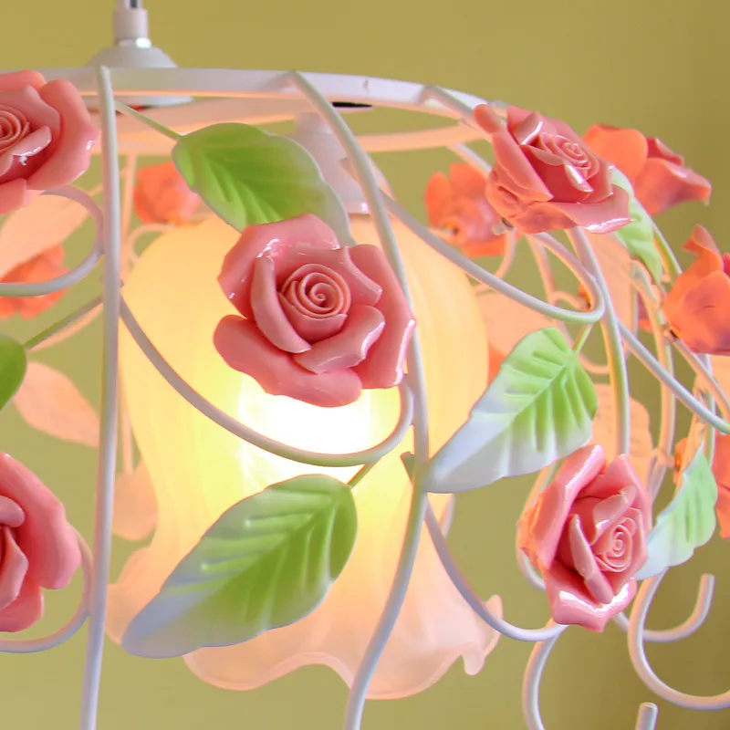 Европейский белый розовый Роза d55 см люстра декоративная Подвесная лампа для