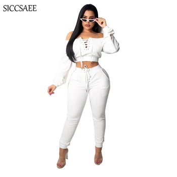Backless Crop Top Off Shoulder Slash Neck Ribbons Lace Up Long Pants Suits Two Piece Set Women's Sexy Casual Outfits White Fall
Backless Crop Top Off Shoulder Slash Neck Ribbons Lace Up Long Pants Suits Two Piece Set Women's Sexy Casual Outfits White Fall