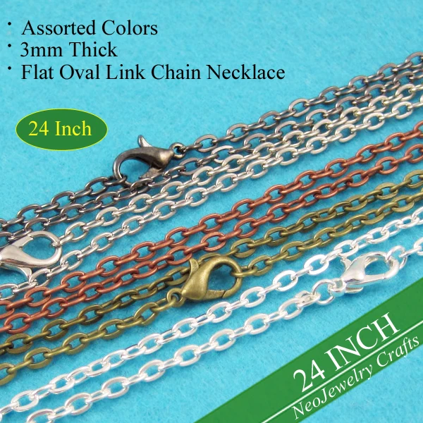 50 pcs - 24 inch Rolo chain Neecklace, 60cm Metal Necklace Chains, Metal Chain Necklace, 3mm Thick Oval Link Chains in 7 Colors
50 pcs - 24 inch Rolo chain Neecklace, 60cm Metal Necklace Chains, Metal Chain Necklace, 3mm Thick Oval Link Chains in 7 Colors