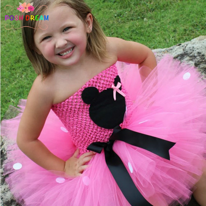 

POSH DREAM Mickey Cartoon Kids Girl Dress for Cosplay Pink and Hot Pink Dot Minnie Girl Tutu Dresses Flower Girl Cosplay Dress