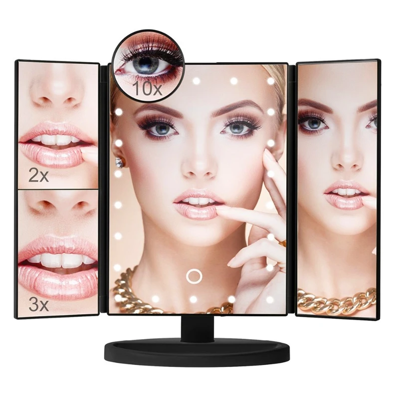 LED Touch Screen 22 Light Makeup Mirror Table Desktop Makeup 1X/2X/3X/10X Magnifying Mirrors Vanity 3 Folding Adjustable Mirror
LED Touch Screen 22 Light Makeup Mirror Table Desktop Makeup 1X/2X/3X/10X Magnifying Mirrors Vanity 3 Folding Adjustable Mirror