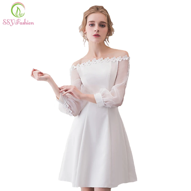 SSYFashion New Short Simple Cocktail Dresses White Boat Neck Long Sleeved Appliques Elegant Formal Party GownRobe De Soiree
SSYFashion New Short Simple Cocktail Dresses White Boat Neck Long Sleeved Appliques Elegant Formal Party GownRobe De Soiree
