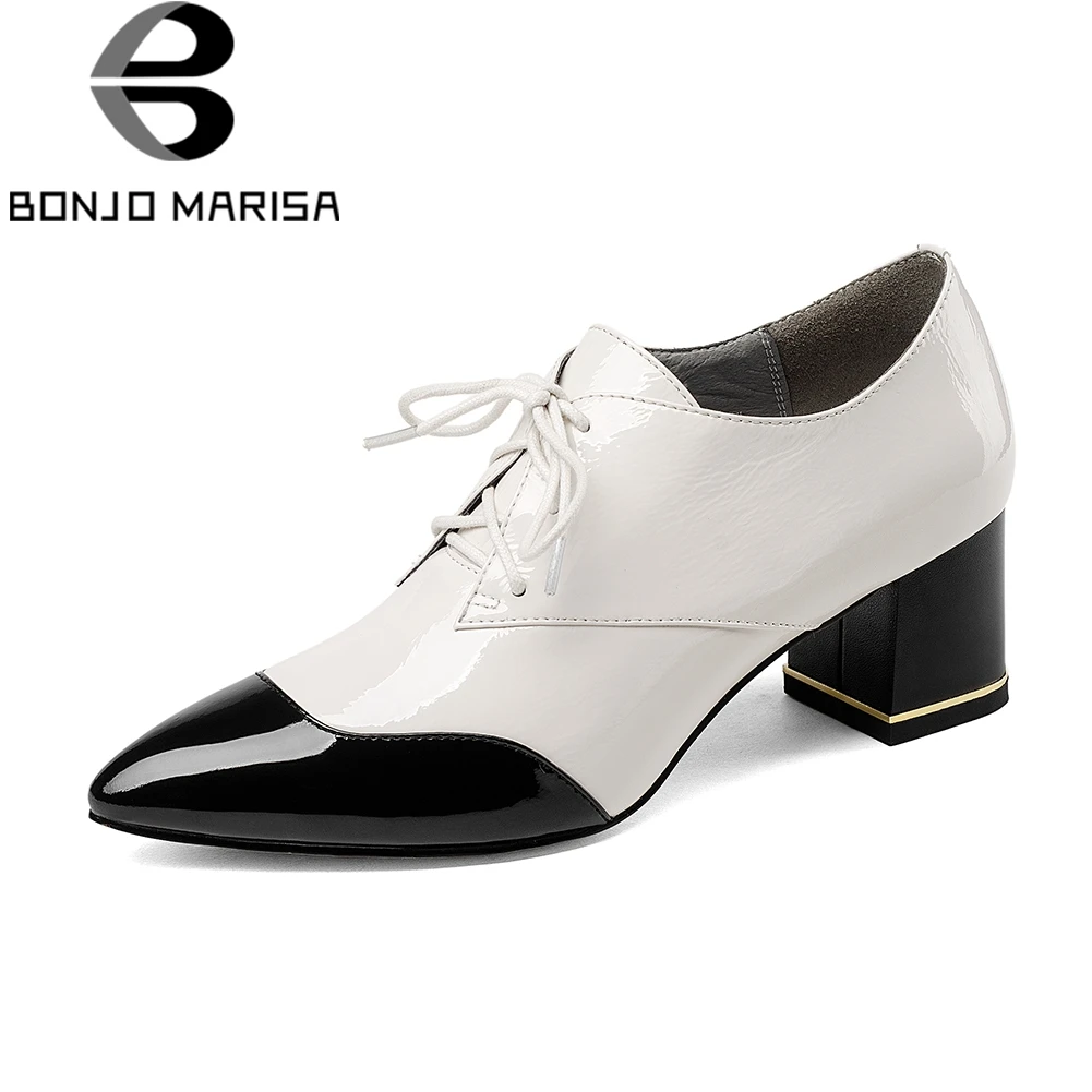 BONJOMARISA High Quality mixed-color Pumps Women Genuine Leather Ol High Heels Shoes Woman lace-up Large Size 33-43 Work Shoes
BONJOMARISA High Quality mixed-color Pumps Women Genuine Leather Ol High Heels Shoes Woman lace-up Large Size 33-43 Work Shoes