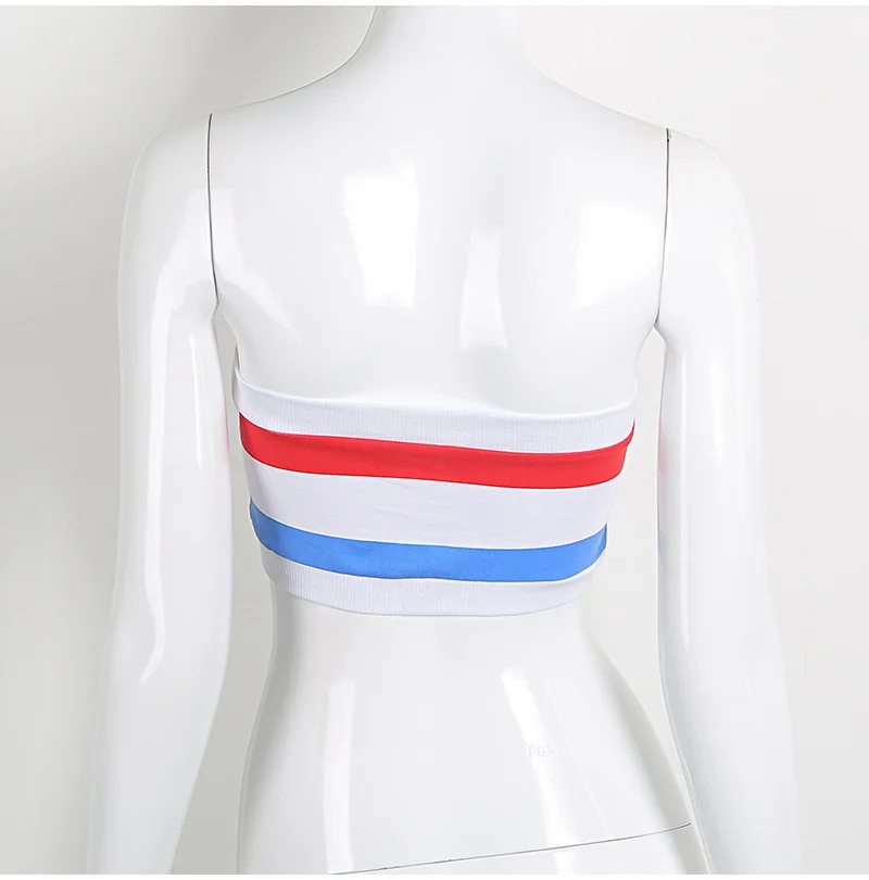 OUBINEW 17 summer Tube Tops bare shoulder shorts crop top printing sunshine letter red and blue stripe wrap chest T2230Z 10