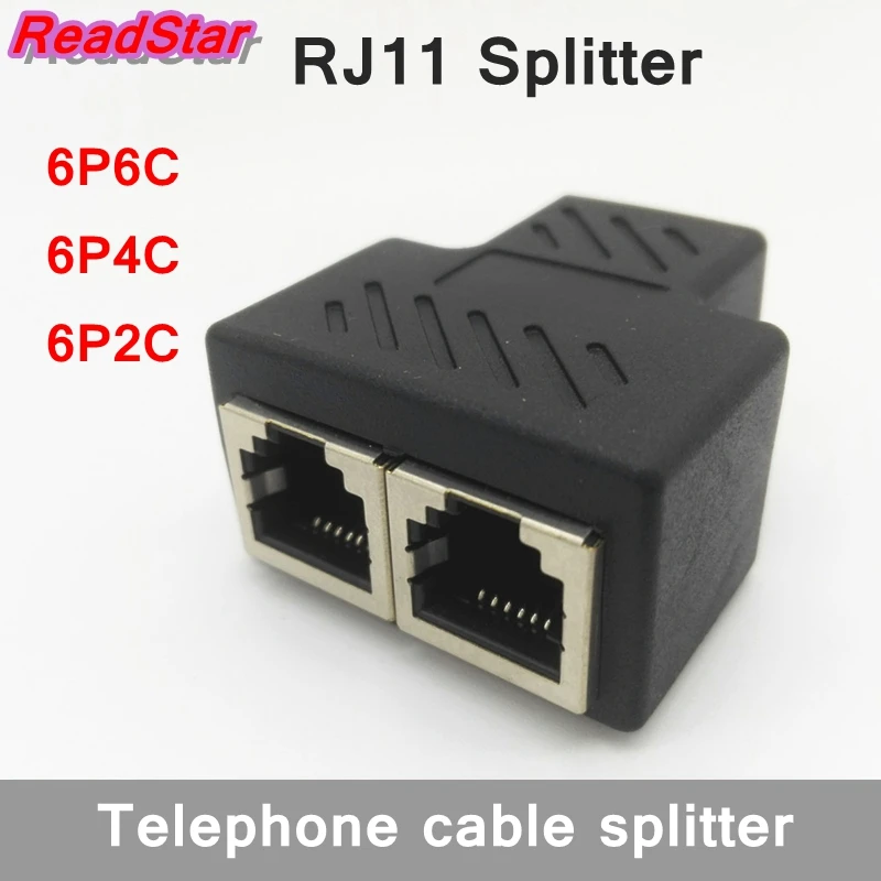 

[ReadStar]1PCS PCB connection telephone cable RJ11 splitter Gold plating 1 to 2 adapter 6P6C 6P4C 6P2C female to female