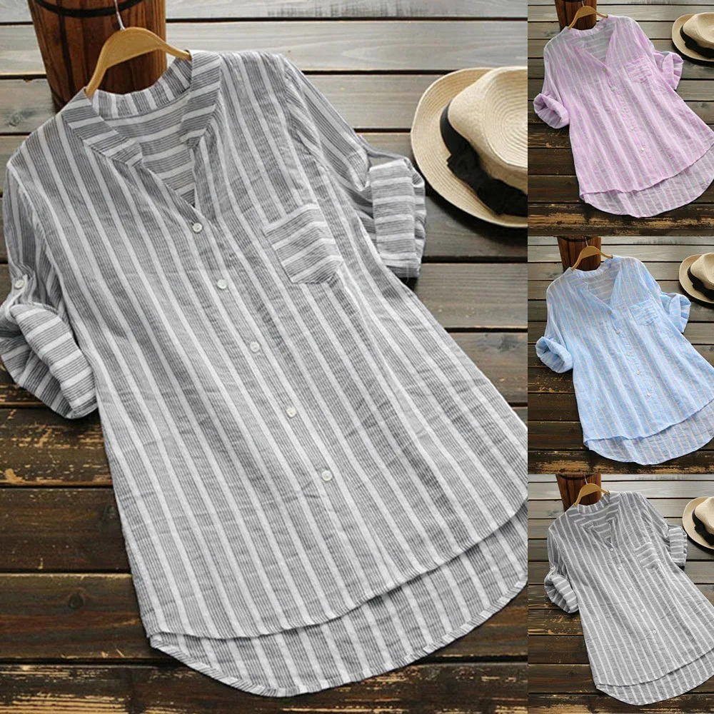 Clothes Women Cotton Striped Three Quarter Sleeve Shirt Casual Loose Blouse Button Tops Blusas Femininas#F
Clothes Women Cotton Striped Three Quarter Sleeve Shirt Casual Loose Blouse Button Tops Blusas Femininas#F