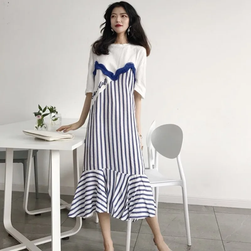 Spring New Dress Women Mid Sleeve Korean Fashion Stripe Single Size Long Loose Princess Lady Girl Dresses Casual Summer Vestidos
Spring New Dress Women Mid Sleeve Korean Fashion Stripe Single Size Long Loose Princess Lady Girl Dresses Casual Summer Vestidos