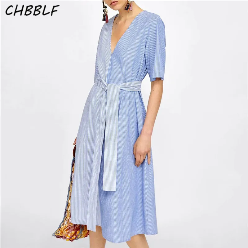 CHBBLF women striped patchwork dress V neck bow tie sashes pleated ladies casual chic dresses vestidos WDD6088
CHBBLF women striped patchwork dress V neck bow tie sashes pleated ladies casual chic dresses vestidos WDD6088
