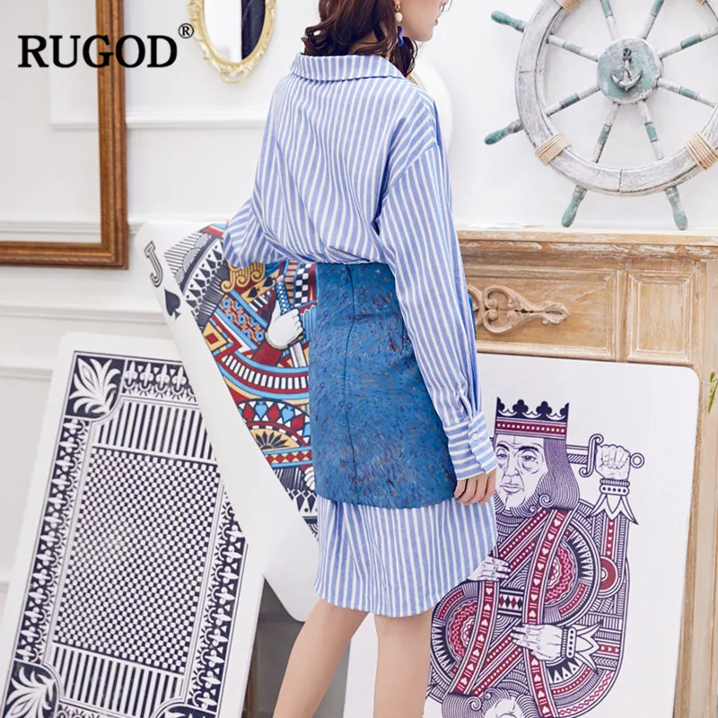 RUGOD Spring Two Piece Set Women 2019 Office Lady Long Stripe Turn-Down Collar Button Shirts&Funny Printed Short Dress Female
RUGOD Spring Two Piece Set Women 2019 Office Lady Long Stripe Turn-Down Collar Button Shirts&Funny Printed Short Dress Female