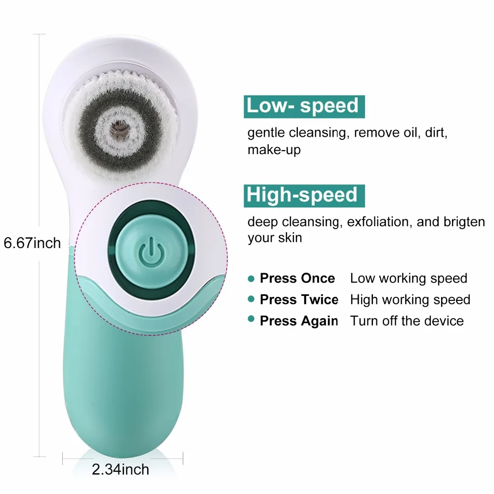 TOUCHBeauty 360 Electric Facial Cleansing Brush with Dual Speed, Waterproof, Ultra Soft Bristle Brush Head, Face Exfoliating Cleanser - FDA Registered04