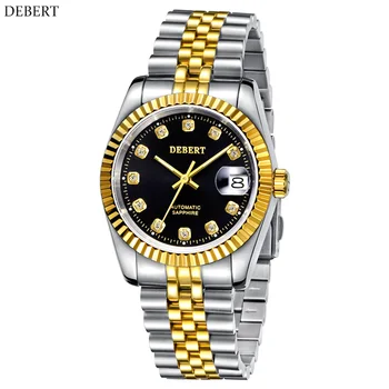 DEBERT Men's Watch Diamond Gold Dial full steel male Automatic luxury top brand mechanical men's Watch Sapphire Glass Mirror
DEBERT Men's Watch Diamond Gold Dial full steel male Automatic luxury top brand mechanical men's Watch Sapphire Glass Mirror