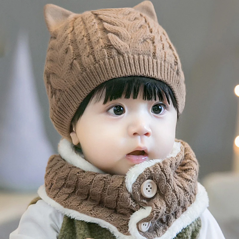 Милый детский шарф красного цвета зимний комплект с шапкой теплая вязальная