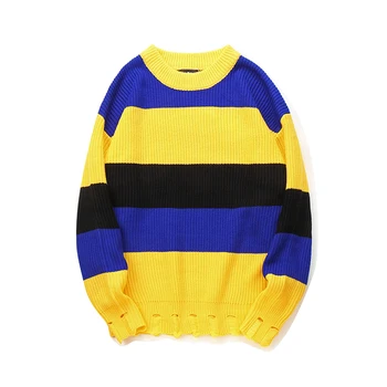 Men Sweater Hipster Street Crew Neck Color Block Patchwork Striped Pullover Sweaters Mens Hip Hop Ripped Streetwear Jumper Male
Men Sweater Hipster Street Crew Neck Color Block Patchwork Striped Pullover Sweaters Mens Hip Hop Ripped Streetwear Jumper Male