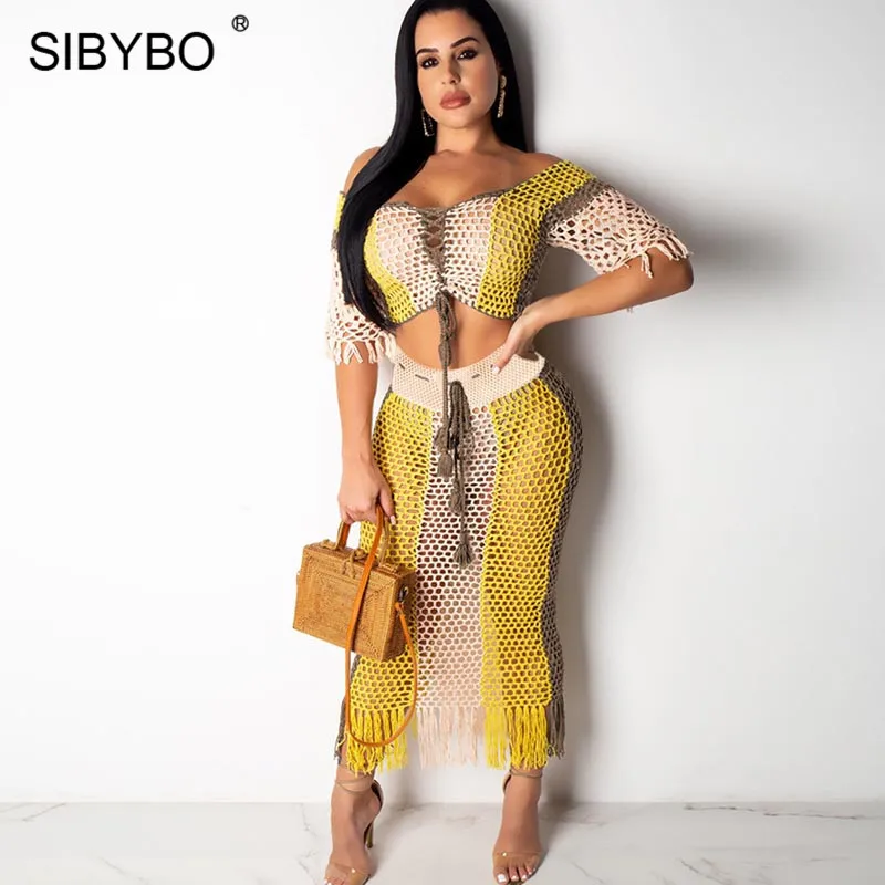 SIBYBO Hollow Out Tassel Sexy Two Piece Set Dress Women High Waist Strapless Summer Long Dress Backless Beach Casual Dress
SIBYBO Hollow Out Tassel Sexy Two Piece Set Dress Women High Waist Strapless Summer Long Dress Backless Beach Casual Dress