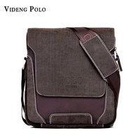 2018 POLO VIDENG Brand Men Fashion Canvas Crossbody Bag Small Men's Shoulder Bag Business Leather Messenger Bag Casual Man Bags image