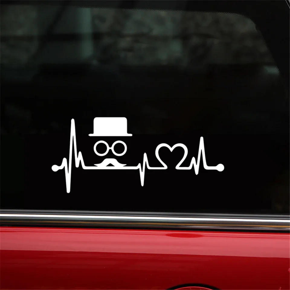 Cunymagos Hipster Top Hat Moustache Heartbeat Lifeline Stickers Motorcycle Car Vinyl Sticker Car styling Decal Stickers Funny 20.3cm8 (1)