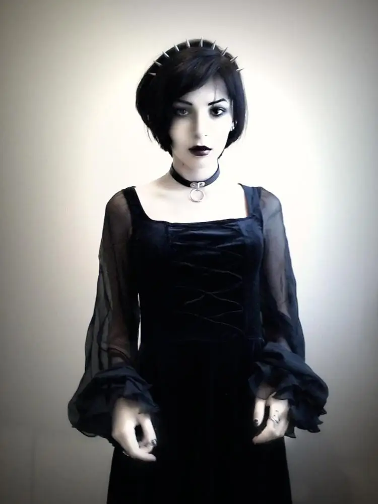 Rosetic Gothic Mini Dress Black Mesh Women Patchwork Witch Goth Dress