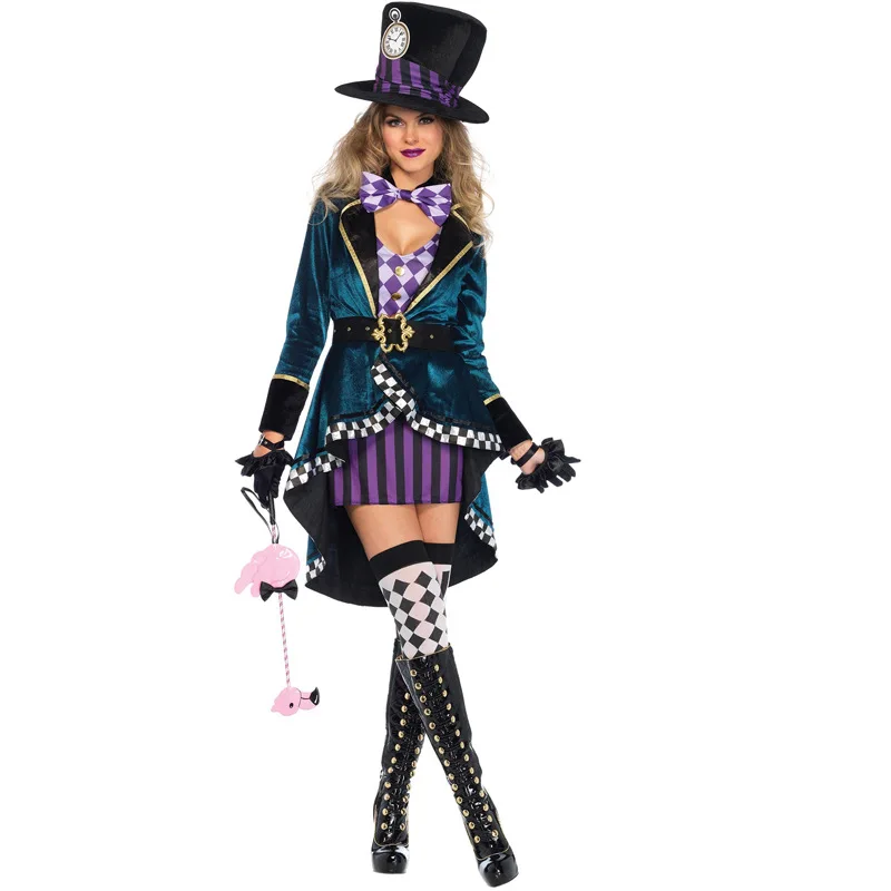 Adult Alice In Wonderland Mad Hatter Costume for Women Halloween Witch Dress Sexy cosplay Magician Costume Magic Show Wear
Adult Alice In Wonderland Mad Hatter Costume for Women Halloween Witch Dress Sexy cosplay Magician Costume Magic Show Wear