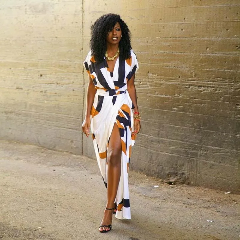 Summer Irregular Maxi Dress Women batwing Sleeve Collect waist High Split Long Dress Boho Sexy deep V neck beach casual Dresses
Summer Irregular Maxi Dress Women batwing Sleeve Collect waist High Split Long Dress Boho Sexy deep V neck beach casual Dresses