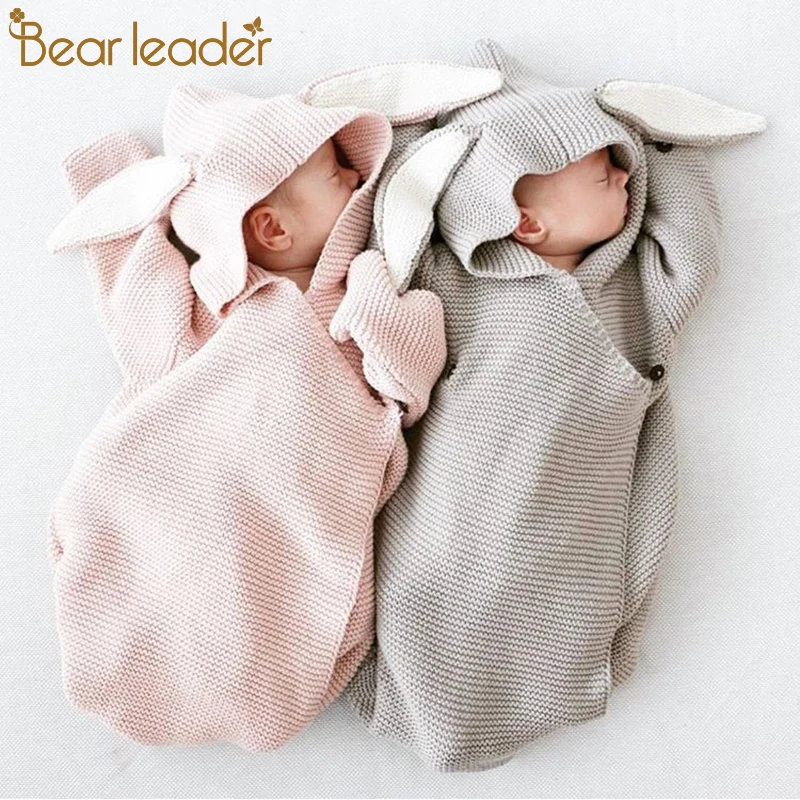 

Bear Leader Sleepwear & Robes Autumn New Romper Bunny Ears Knitted Baby Sleeping Bag Stereo Newborn Baby Clothes Baby Romper