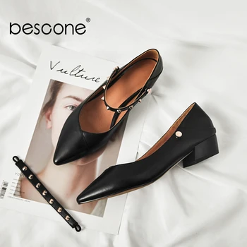BESCONE 2019 Genuine Leather Women Pumps Rivet Buckle Pointed Toe Casual Female Shoes Shallow White Black Square Heel Pumps BO35
BESCONE 2019 Genuine Leather Women Pumps Rivet Buckle Pointed Toe Casual Female Shoes Shallow White Black Square Heel Pumps BO35