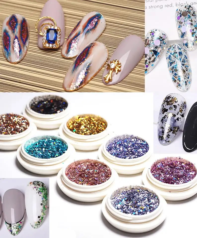 8Pcs Metallic foil flakes nail supply Pigment glitter chips nail art/ Irregular starry film illusion laser changing sequins
8Pcs Metallic foil flakes nail supply Pigment glitter chips nail art/ Irregular starry film illusion laser changing sequins