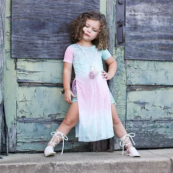 New Summer Brief Solid Straight Children Split Dresses For Girls Kids Cotton Spandex Short Sleeve Mid-Calf Dress For1-6T 
New Summer Brief Solid Straight Children Split Dresses For Girls Kids Cotton Spandex Short Sleeve Mid-Calf Dress For1-6T