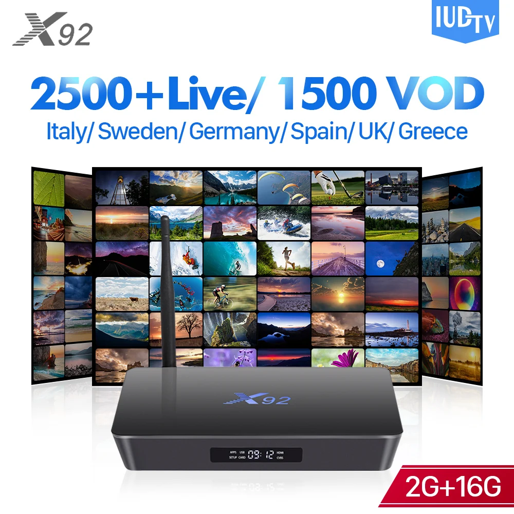 X92 IPTV Spain Italy Germany UK Sweden IUDTV Box Android 7.1 2+16G S912 Support BT Dual-Band WIFI IPTV Turkey Nordic IP TV Box
X92 IPTV Spain Italy Germany UK Sweden IUDTV Box Android 7.1 2+16G S912 Support BT Dual-Band WIFI IPTV Turkey Nordic IP TV Box