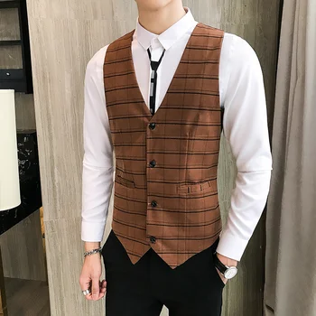England Style Men Waistcoat Plaid Vintage Suit Vest Male Plus Size M-5XL weste Business Casual Party Dress Slim Fit gilet homme
England Style Men Waistcoat Plaid Vintage Suit Vest Male Plus Size M-5XL weste Business Casual Party Dress Slim Fit gilet homme