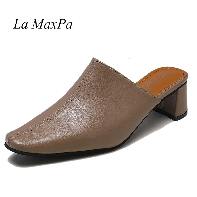 Thick High Heels Leather Women Slippers New Hoof Heels Slides Square Toe Footwear Summer Half Casual Ladies Mules Shoes Slippers
Thick High Heels Leather Women Slippers New Hoof Heels Slides Square Toe Footwear Summer Half Casual Ladies Mules Shoes Slippers
