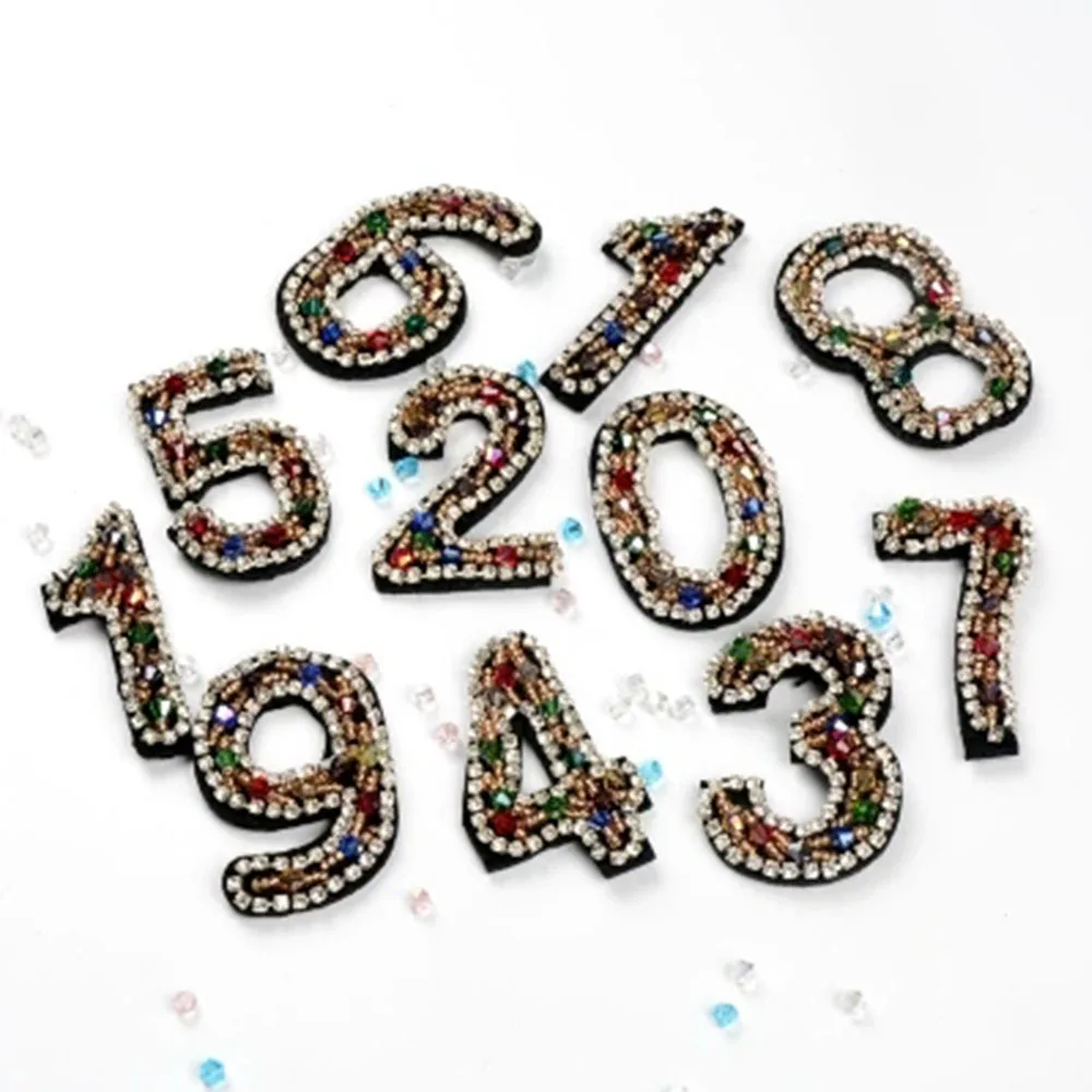 5pc Number 0-9 Rhinestones Beads Patches Crystal Diamond Motifs Applique Sew on Clothes Shoes Bags Decoration Patch DIY TH1074-1
5pc Number 0-9 Rhinestones Beads Patches Crystal Diamond Motifs Applique Sew on Clothes Shoes Bags Decoration Patch DIY TH1074-1