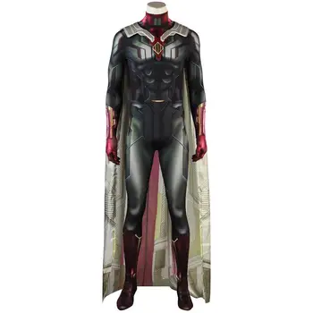 

In Stock Avengers Infinity War Cosplay Vision Costume Zentai Jumpsuit Cloak Adult Superhero Bodysuit Halloween Carnival Outfit
