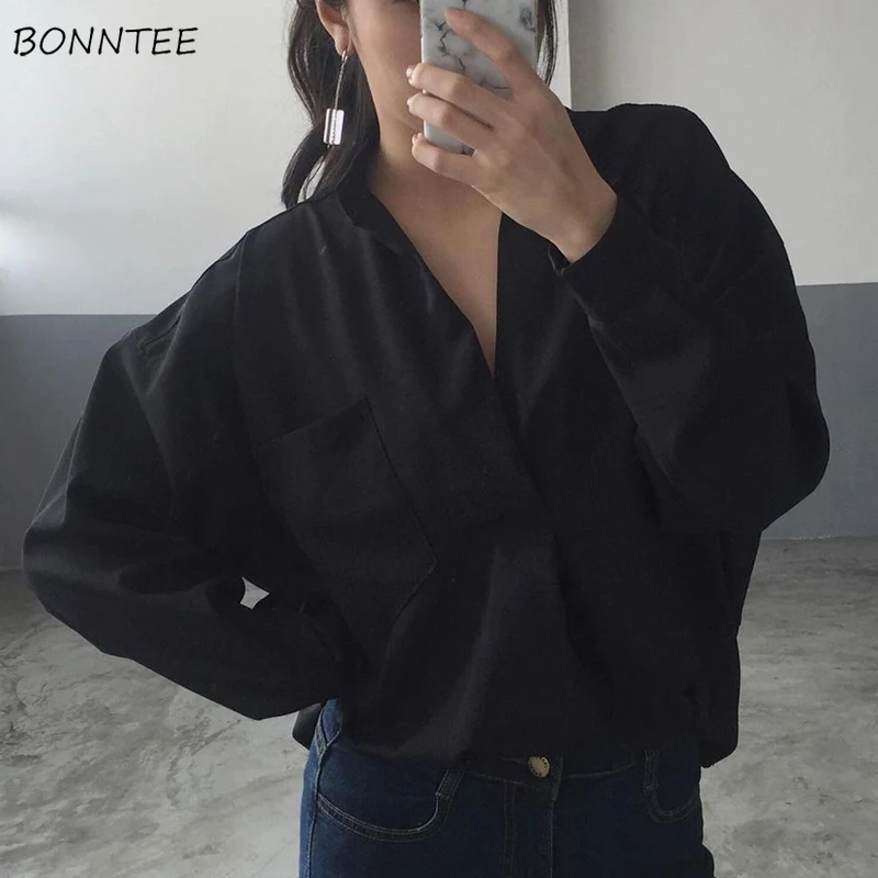Shirts Women Streetwear Chic Solid Soft Loose V-neck Thin Womens Simple All-match Leisure Trendy Elegant Korean Style Student
Shirts Women Streetwear Chic Solid Soft Loose V-neck Thin Womens Simple All-match Leisure Trendy Elegant Korean Style Student