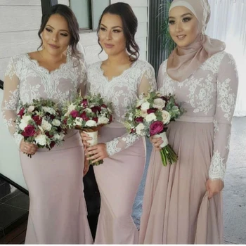 White Lace Appliques Long Sleeves Bridesmaid Dresses Muslim Arabic Women Formal Gowns Elegant Mermaid Party Dress for Wedding
White Lace Appliques Long Sleeves Bridesmaid Dresses Muslim Arabic Women Formal Gowns Elegant Mermaid Party Dress for Wedding