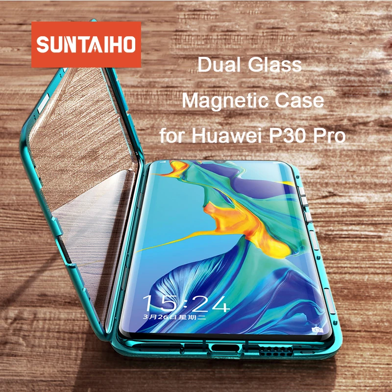 Металлический магнитный чехол Suntaiho для Huawei P30 pro из закаленного стекла с магнитом