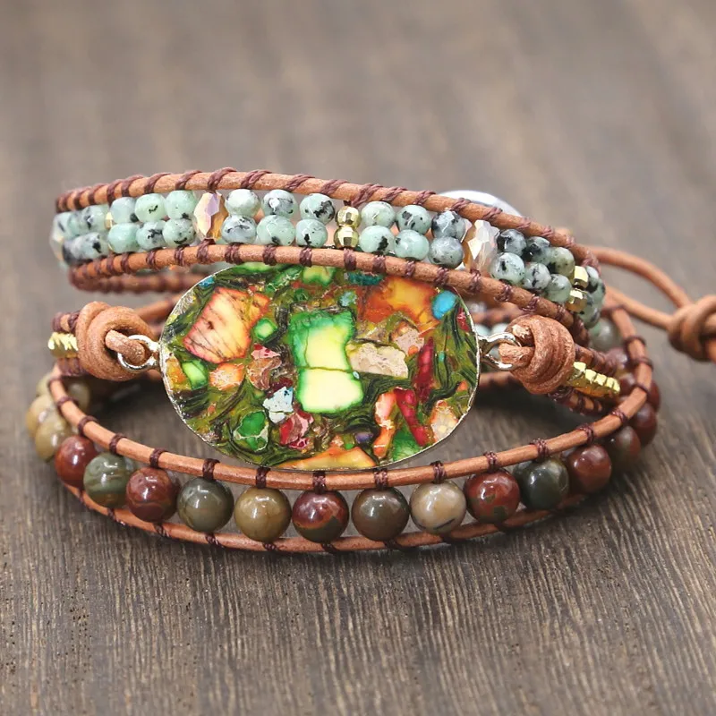 DIEZI Drop Shipping Bohemian Handmade Multicolor Natural Crystal Bracelet Leather Wrap Bead stone Bracelet for Women Men Bangles
DIEZI Drop Shipping Bohemian Handmade Multicolor Natural Crystal Bracelet Leather Wrap Bead stone Bracelet for Women Men Bangles