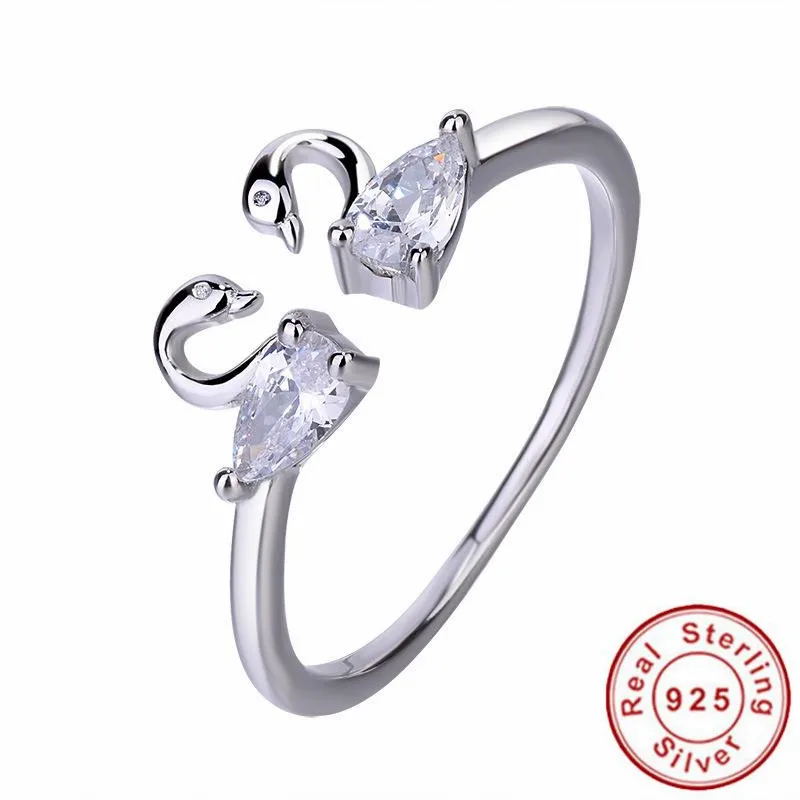 Cubic Zirconia Double Swan Ring Adjustable Size 925 Sterling Silver Open Valentine Ring For Women
Cubic Zirconia Double Swan Ring Adjustable Size 925 Sterling Silver Open Valentine Ring For Women