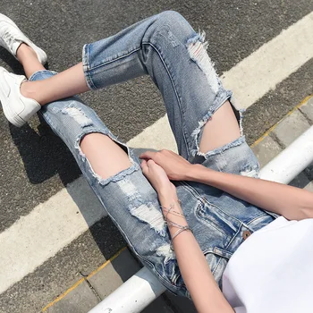 Nonis Women Big Holes High Waist No elastic Boyfriend Street wear jeans Girls Ripped Loose Fashion denim pants Light Blue
Nonis Women Big Holes High Waist No elastic Boyfriend Street wear jeans Girls Ripped Loose Fashion denim pants Light Blue
