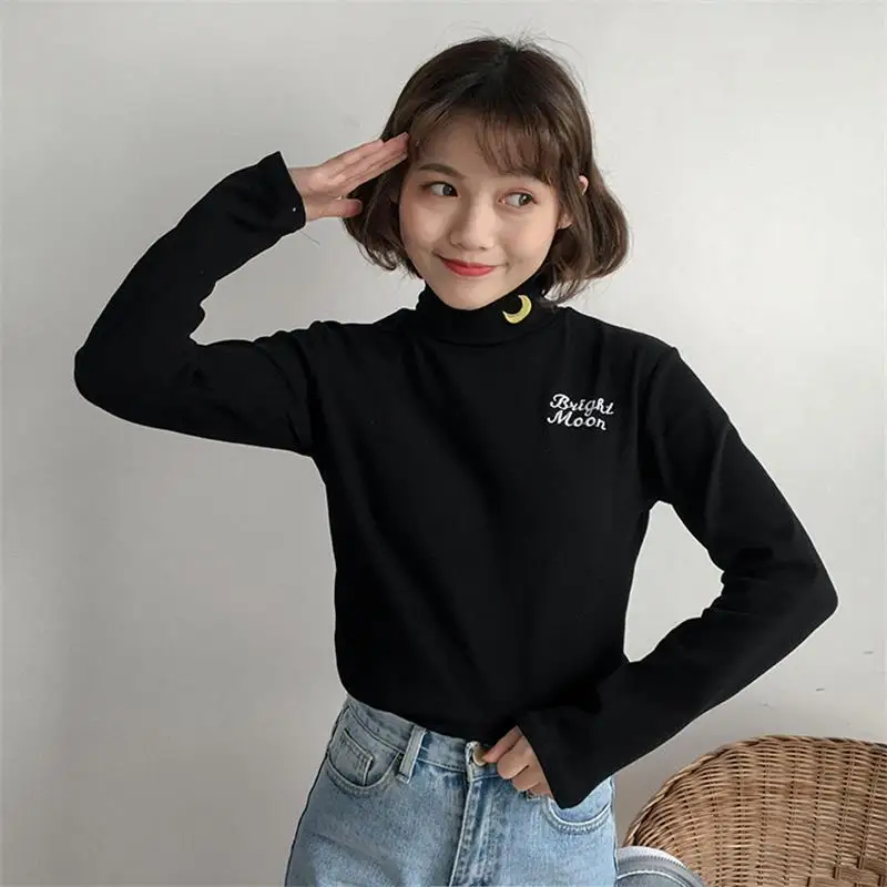 Women's T-shirts Japan Harajuku Ladies Vintage Embroidery Moon Letter Slim Turtleneck T-shirt Female Korean Kawaii For Women
Women's T-shirts Japan Harajuku Ladies Vintage Embroidery Moon Letter Slim Turtleneck T-shirt Female Korean Kawaii For Women