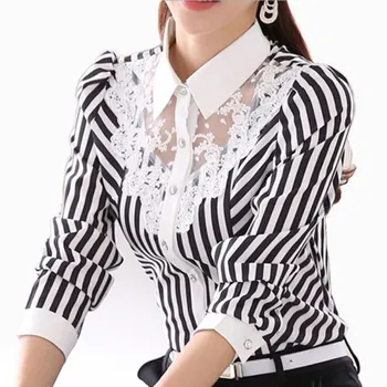 Long Sleeve Lace Tops Striped Blouse Women Spring Autumn Turn-Down Collar OL Blouses Official Female shirt Formal Blouse
Long Sleeve Lace Tops Striped Blouse Women Spring Autumn Turn-Down Collar OL Blouses Official Female shirt Formal Blouse
