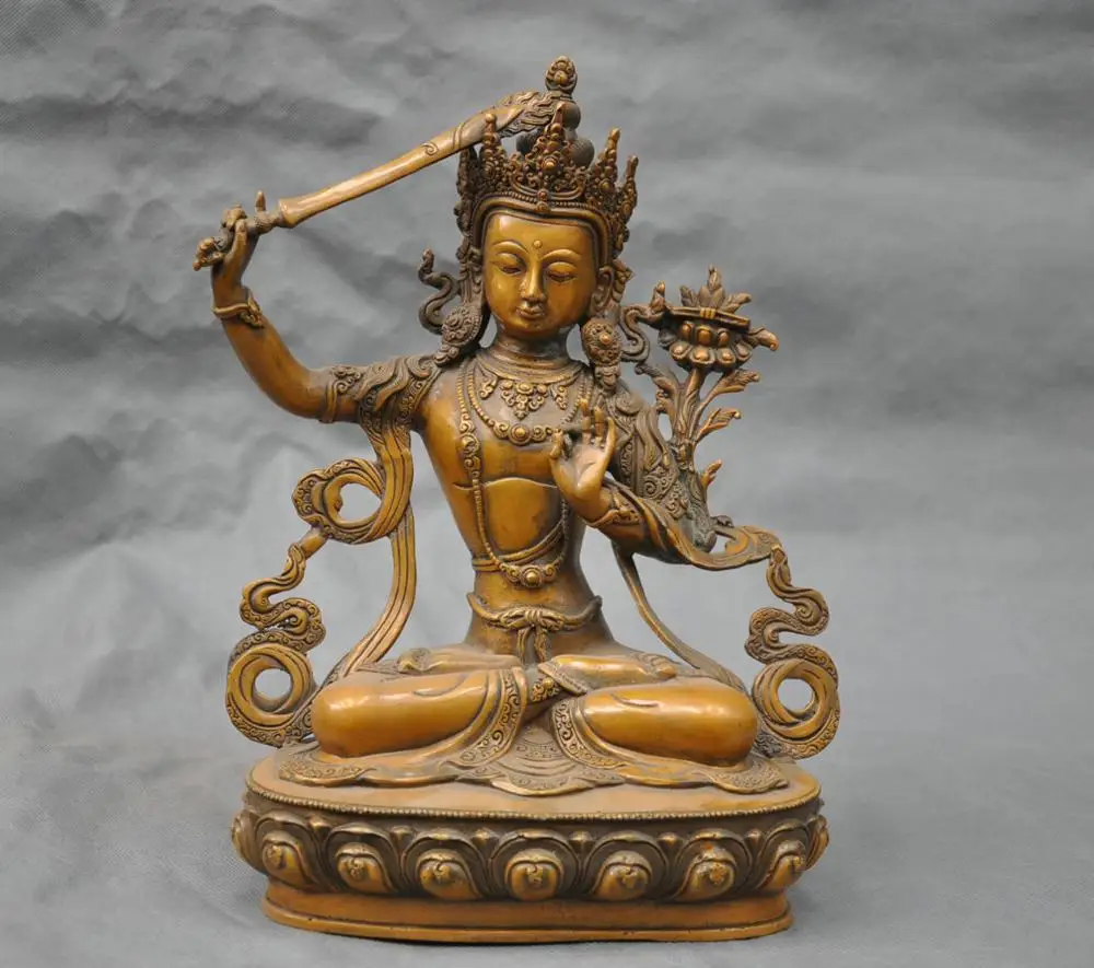 SS 12'' China Tibet Pure Bronze Manjushri Bodhisattva Buddha Hold Sword Sit Statue
SS 12'' China Tibet Pure Bronze Manjushri Bodhisattva Buddha Hold Sword Sit Statue