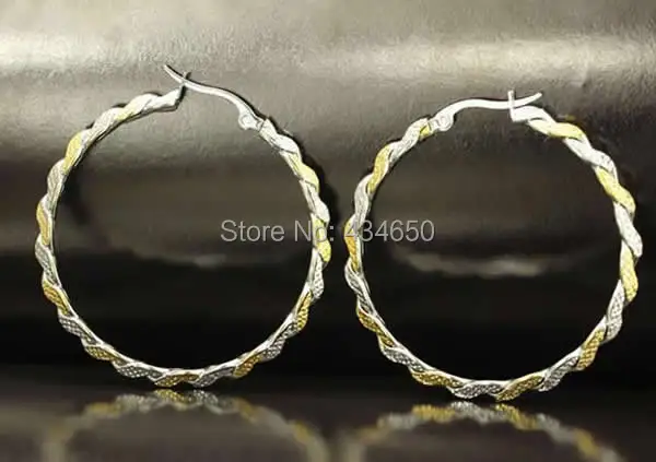 Free shipping!!!Stainless Steel Hoop Earring clearance sale with free shipping Donut plated two tone 4.7x43mm 5Pairs/Bag | Украшения и