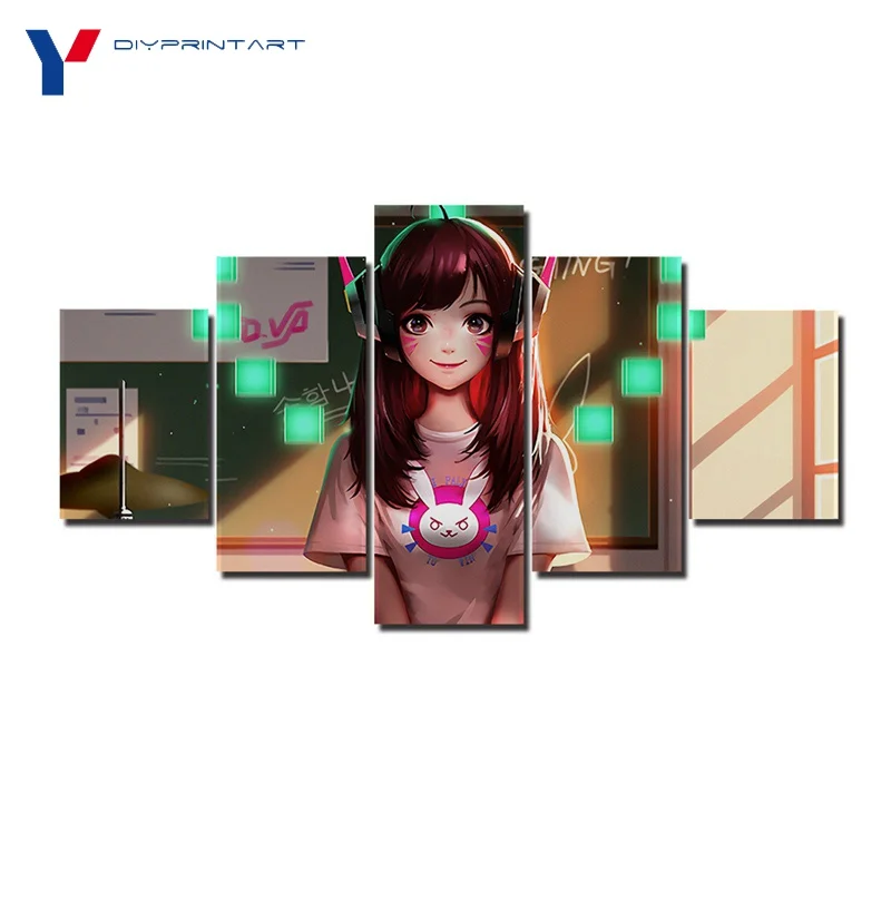 Overwatchs Girl D.Va 5 шт. настенный игровой постер на холсте картина для гостиной домашний