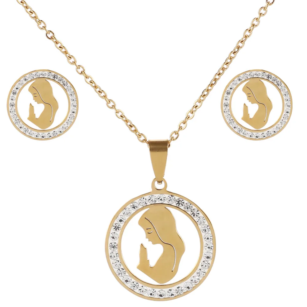 Blessed Virgin Mary Crystal Necklace Earrings Set Gold/Silver Color Women Stainless Steel Maria Jewelry Sets
Blessed Virgin Mary Crystal Necklace Earrings Set Gold/Silver Color Women Stainless Steel Maria Jewelry Sets