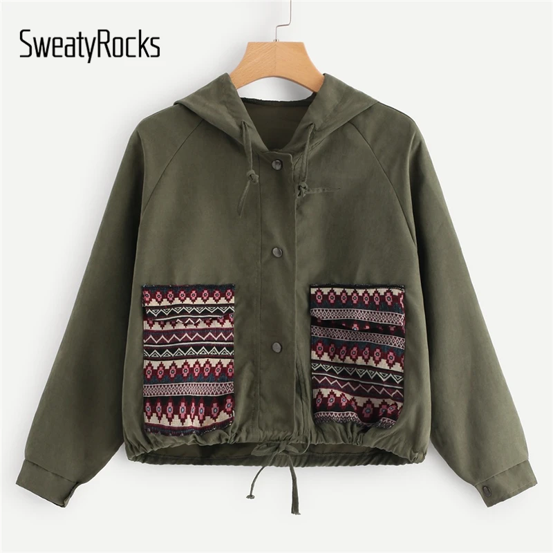 SweatyRocks Geometrical Pattern Drawstring Hooded Pocket Jacket Zipper Pleated Bottom Crop Tops Autumn Long Sleeve Women Coats
SweatyRocks Geometrical Pattern Drawstring Hooded Pocket Jacket Zipper Pleated Bottom Crop Tops Autumn Long Sleeve Women Coats