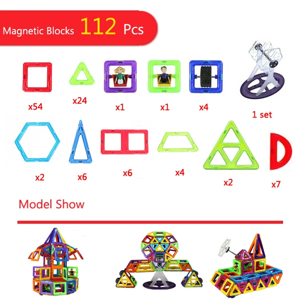 112PCS Magnetic Building Blocks Magnetic Constructor Designer 3D Pulling DIY Educational Toys Kids Magnet Toys for Children
112PCS Magnetic Building Blocks Magnetic Constructor Designer 3D Pulling DIY Educational Toys Kids Magnet Toys for Children