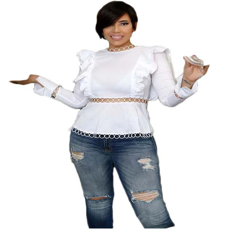 New Fashion Designer Long Sleeve Hollow Out Ruffles Blouse Shirt Solid White High Waist Tops Women 
New Fashion Designer Long Sleeve Hollow Out Ruffles Blouse Shirt Solid White High Waist Tops Women