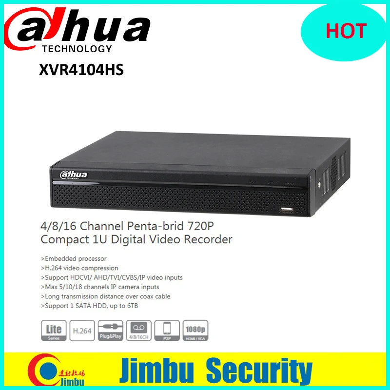 

DAHUA XVR4104HS 4 Channel 720P 1U Digital Video Recorder Support HDCVI/ AHD/TVI/CVBS/IP video inputs Support 1 SATA HDD