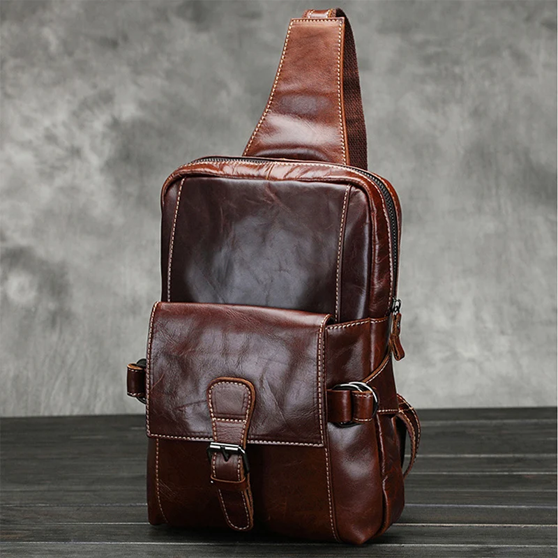 Men Genuine Leather Large Capacity Sling Chest Back Pack Top Quality Messenger Shoulder Bags Oil Wax Cowhide Travel Day Pack
Men Genuine Leather Large Capacity Sling Chest Back Pack Top Quality Messenger Shoulder Bags Oil Wax Cowhide Travel Day Pack